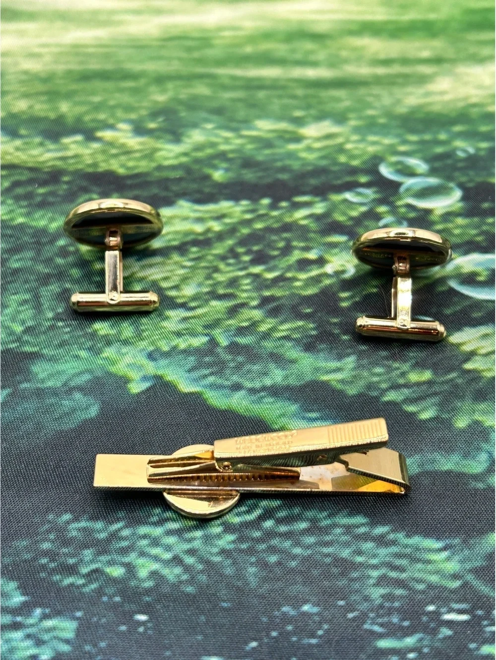 Wedgwood Pale Blue Jasperware Equestrian Cufflinks & Tie Bar Set Vintage Ex Cond